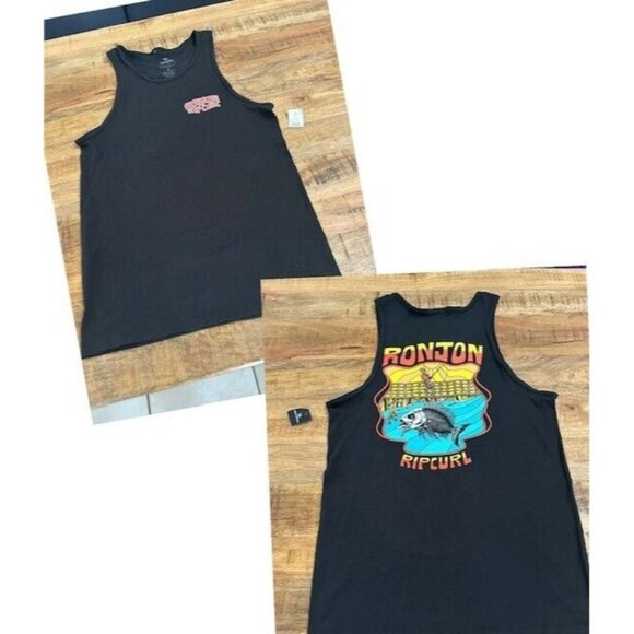 Ron Jon X Rip Curl Mens Black Tank Top Shirt Skeleton Fish Fishing NWT See Hole - Picture 1 of 10